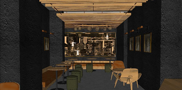 Mit SketchUp gerendertes Bild der Starbucks Reserve Bar am Broadway & 9th in New York. Bild mit Genehmigung von Starbucks.  